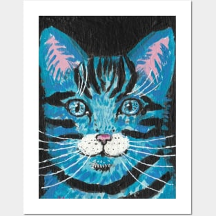 Blue Tabby cat face Posters and Art